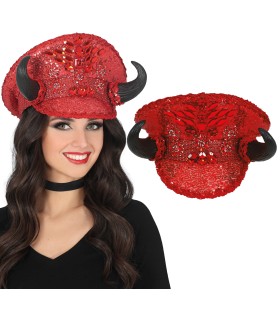 GORRA POLICIA ROJO CON CUERNOS